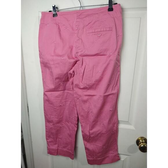 Talbots 8 Pink Stretch Dragonfly Pocket Flat Front Capri Pants - Picture 11 of 11